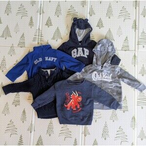 Baby Boy Sweater & Hoodie 5 Pcs Lot 18-24M Gap OshKosh Old Navy Dinosaur Bundle